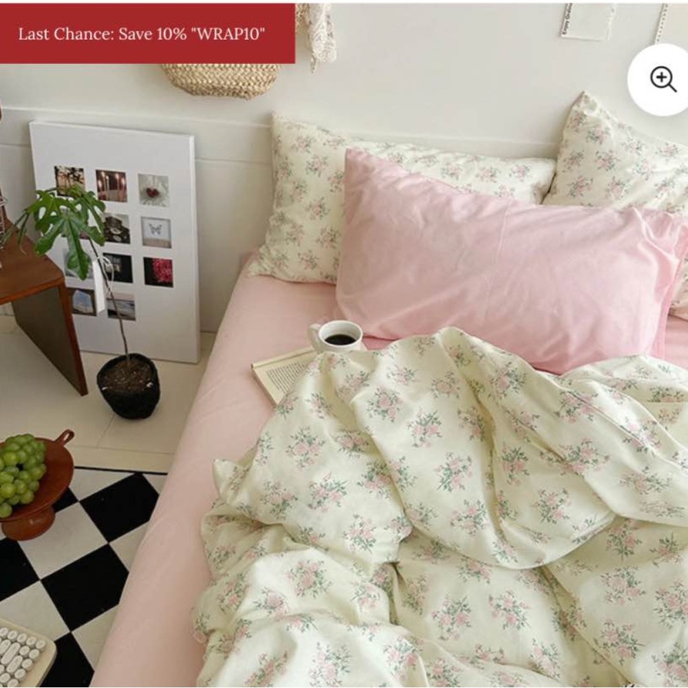 Everlasting Twin Floral Duvet Set with Pink Botton Sheet